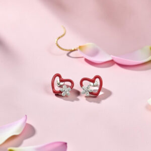 Red Heart Sterling Silver Stud Earrings