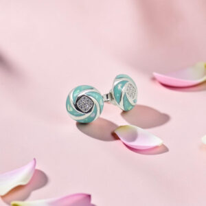 Sterling Silver Opal and CZ Swirl Stud Earrings