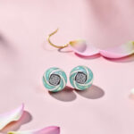 Sterling Silver Opal and CZ Swirl Stud Earrings