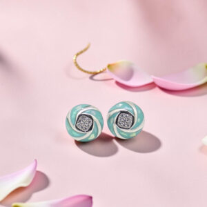 Sterling Silver Opal and CZ Swirl Stud Earrings