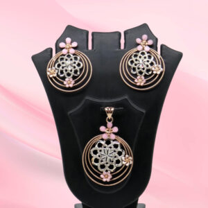 925 Silver Mina Pendant Set with Pink Flowers