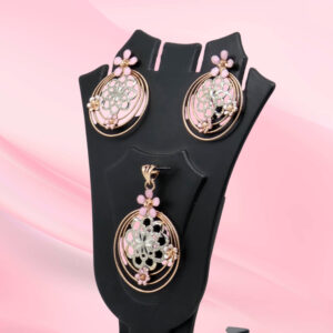 925 Silver Mina Pendant Set with Pink Flowers