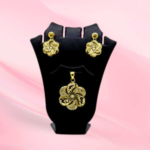 Ornate Flower Pendant Set with Earrings