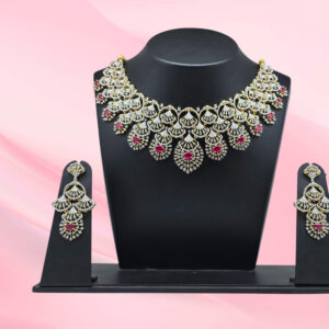 Silver Bridal Necklace Set 925 with Ruby
