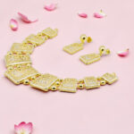 Gold Tone Rectangle Link Bracelet and Earrings