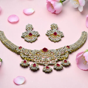 925 Silver Bridal Necklace Set with Ruby