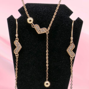 Rose Gold Heart Necklace and Earrings Set