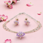 Silver Necklace Set 925 With Purple Flowers