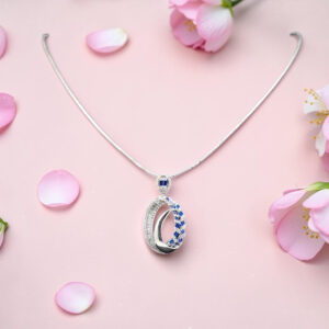Silver 925 Oval Blue Sapphire Necklace Set