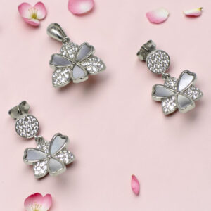 925 Sterling MOP with CZ Silver Pendant Set