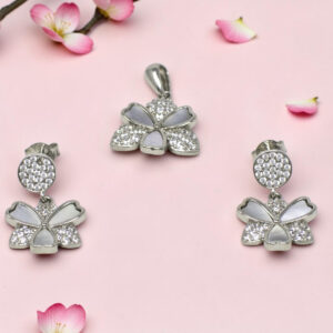 925 Sterling MOP with CZ Silver Pendant Set