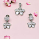 925 Silver MOP with CZ  Floral Pendant Set