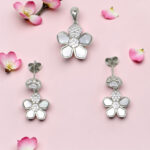 925 Silver MOP with CZ  Floral Pendant Set