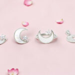 Silver Moon and Star Pendant Set Ring 925