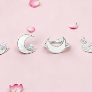 Silver Moon and Star Pendant Set Ring 925