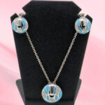 Silver Mina Necklace Set 925 With Blue Enamel