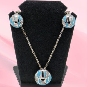Silver Mina Necklace Set 925 With Blue Enamel
