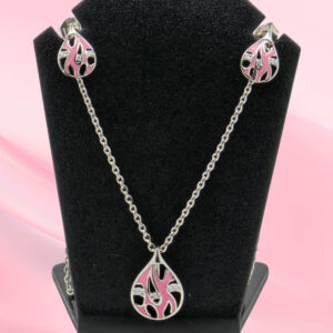 Silver Pink Enamel Drop Necklace Set