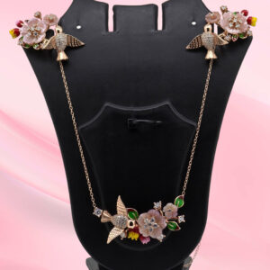 Silver Mother Of Pearl Flower Bird Necklace Set