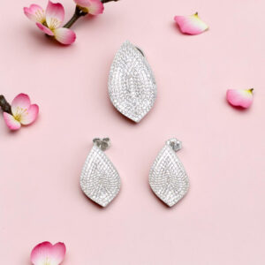 925 Silver CZ Leaf Pendant Set