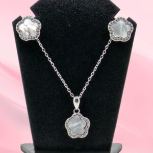 Silver 925 Flower Mother of Pearl Necklace Set