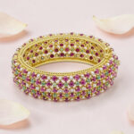 Gold Plated Ruby Emerald Pearl Silver Kada Bracelet