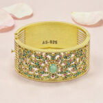 Sterling Silver Kada Bracelet with Emeralds & Rubies