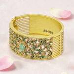 Sterling Silver Kada Bracelet with Emeralds & Rubies