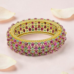 Gold Plated Ruby Emerald Silver Kada Bracelet