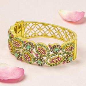 Gold plated Emerald Ruby Silver Kada Bracelet