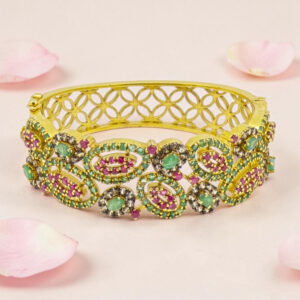 Gold plated Emerald Ruby Silver Kada Bracelet