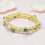 Gold Plated Emerald & Diamond Kada Bracelet