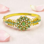 Emerald & Pearl Silver Kada Bracelet