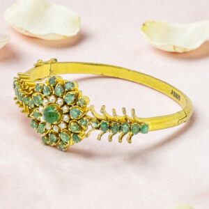 Emerald & Pearl Silver Kada Bracelet
