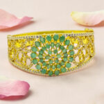 Gold Plated Emerald & Diamond Kada Bracelet