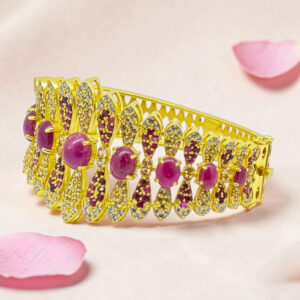 Gold Plated Ruby Silver Kada Bracelet 92.5