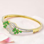 Silver 92.5 Kada Bracelet with Green Stones