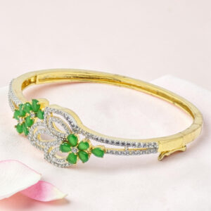 Silver 92.5 Kada Bracelet with Green Stones