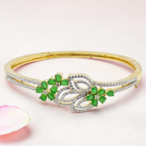 Silver 92.5 Kada Bracelet with Green Stones