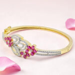 Silver Kada Bracelet with Pink CZ