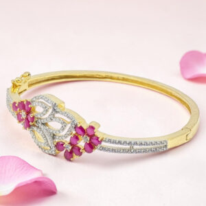 Silver Kada Bracelet with Pink CZ