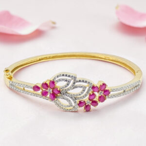 Silver Kada Bracelet with Pink CZ