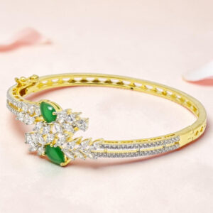 Emerald CZ Silver Kada Bracelet