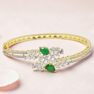 Emerald CZ Silver Kada Bracelet