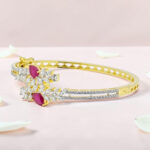 Gold Plated and Silver Kada Bracelet with Ruby