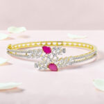 Gold Plated and Silver Kada Bracelet with Ruby