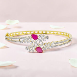 Gold Plated and Silver Kada Bracelet with Ruby