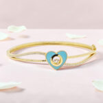 Gold Plated Heart Kada Bracelet with Diamonds