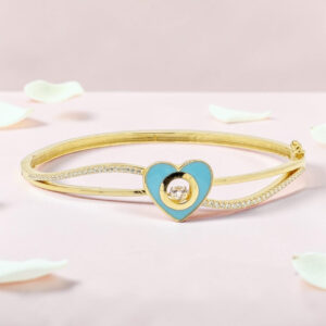 Gold Plated Heart Kada Bracelet with Diamonds