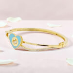 Gold Plated Heart Kada Bracelet with Diamonds